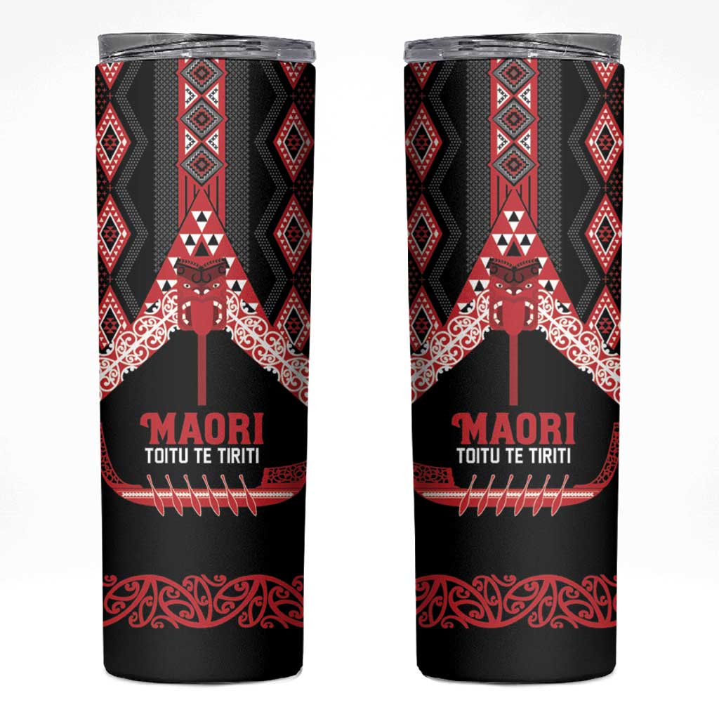 Toitu Te Tiriti Waitangi Skinny Tumbler Black Wharenui House LT9 Black - Polynesian Pride