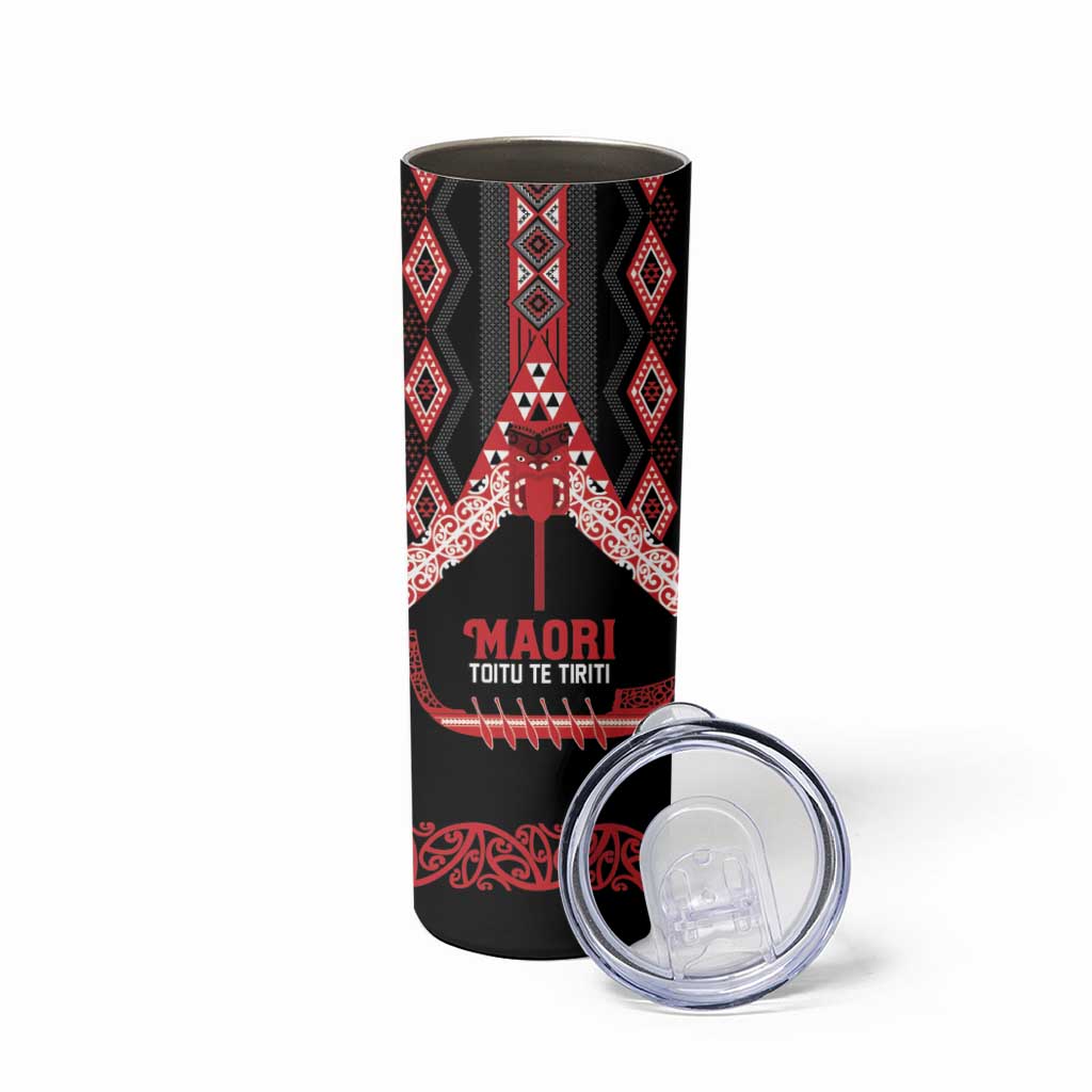 Toitu Te Tiriti Waitangi Skinny Tumbler Black Wharenui House LT9 - Polynesian Pride