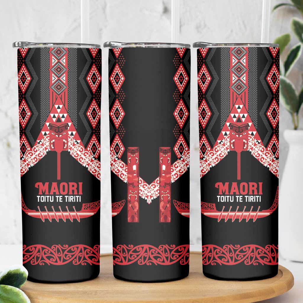Toitu Te Tiriti Waitangi Skinny Tumbler Black Wharenui House LT9 - Polynesian Pride