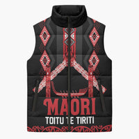 Toitu Te Tiriti Waitangi Sleeveless Puffer Jacket Black Wharenui House LT9 Unisex Black - Polynesian Pride