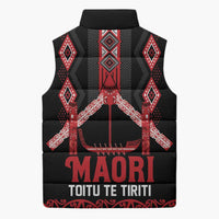 Toitu Te Tiriti Waitangi Sleeveless Puffer Jacket Black Wharenui House LT9 - Polynesian Pride