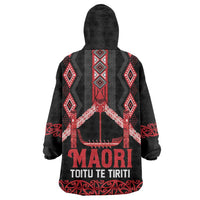 Toitu Te Tiriti Waitangi Wearable Blanket Hoodie Black Wharenui House LT9 - Polynesian Pride
