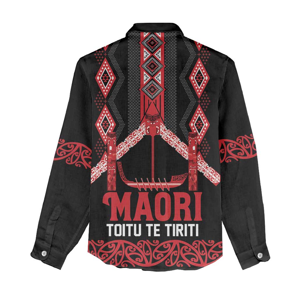 Toitu Te Tiriti Waitangi Women Casual Shirt Black Wharenui House LT9 - Polynesian Pride