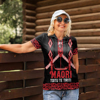 Toitu Te Tiriti Waitangi Women Polo Shirt Black Wharenui House LT9 - Polynesian Pride
