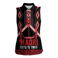 Toitu Te Tiriti Waitangi Women Sleeveless Polo Shirt Black Wharenui House LT9 Female Black - Polynesian Pride
