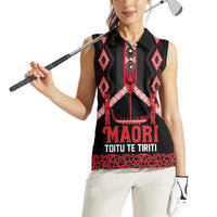 Toitu Te Tiriti Waitangi Women Sleeveless Polo Shirt Black Wharenui House LT9 - Polynesian Pride