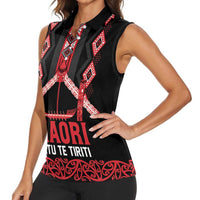 Toitu Te Tiriti Waitangi Women Sleeveless Polo Shirt Black Wharenui House LT9 - Polynesian Pride