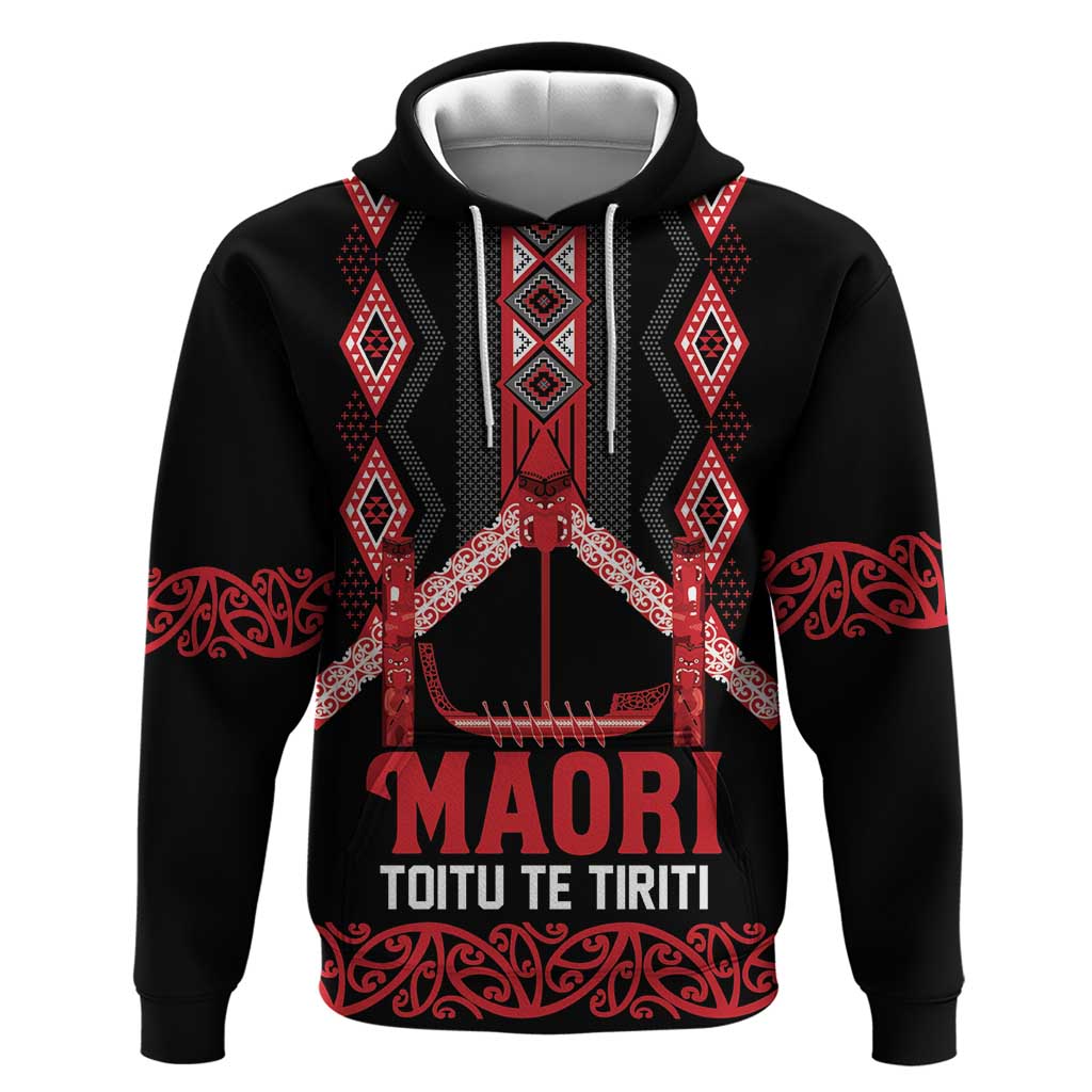 Toitu Te Tiriti Waitangi Zip Hoodie Black Wharenui House - Polynesian Pride