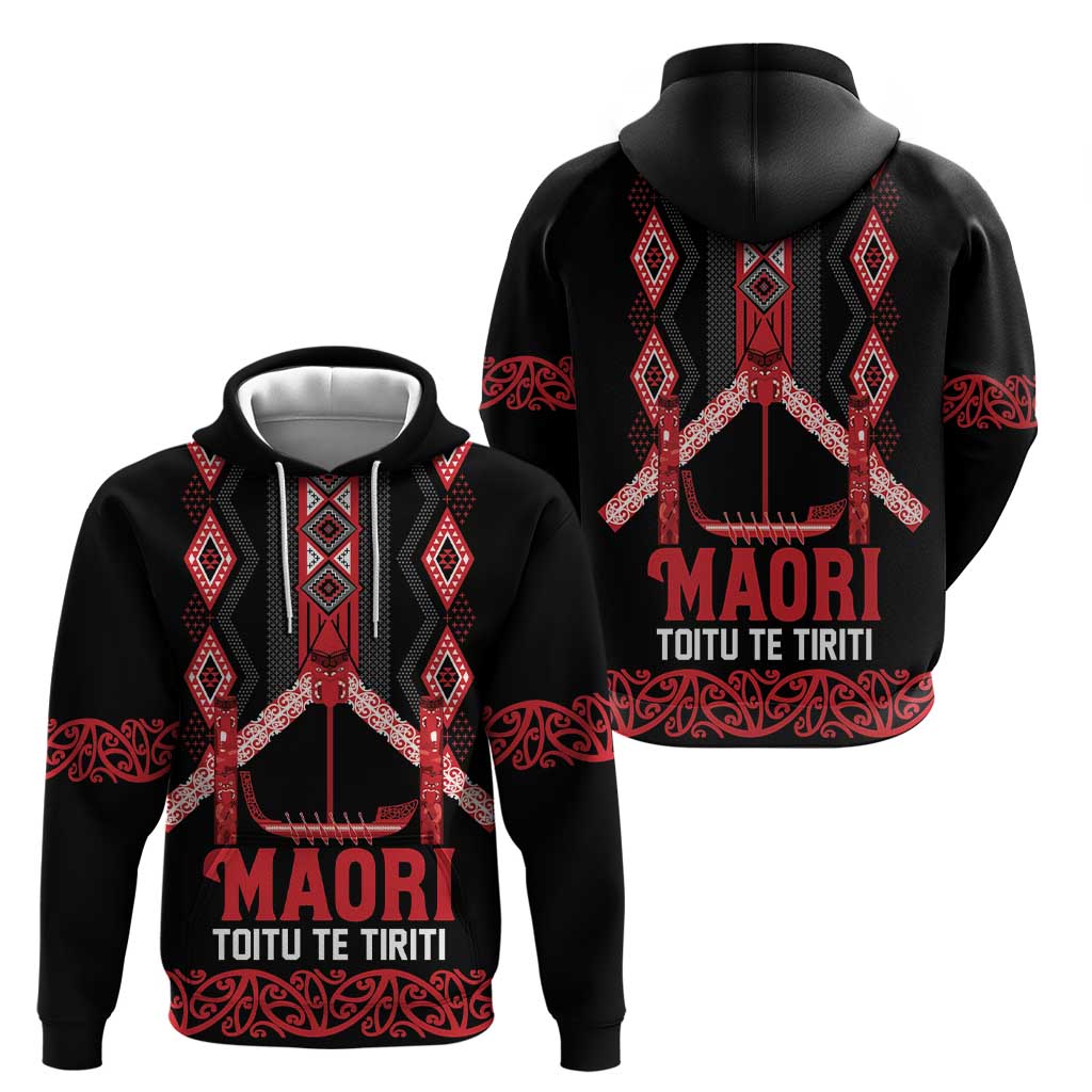 Toitu Te Tiriti Waitangi Zip Hoodie Black Wharenui House - Polynesian Pride