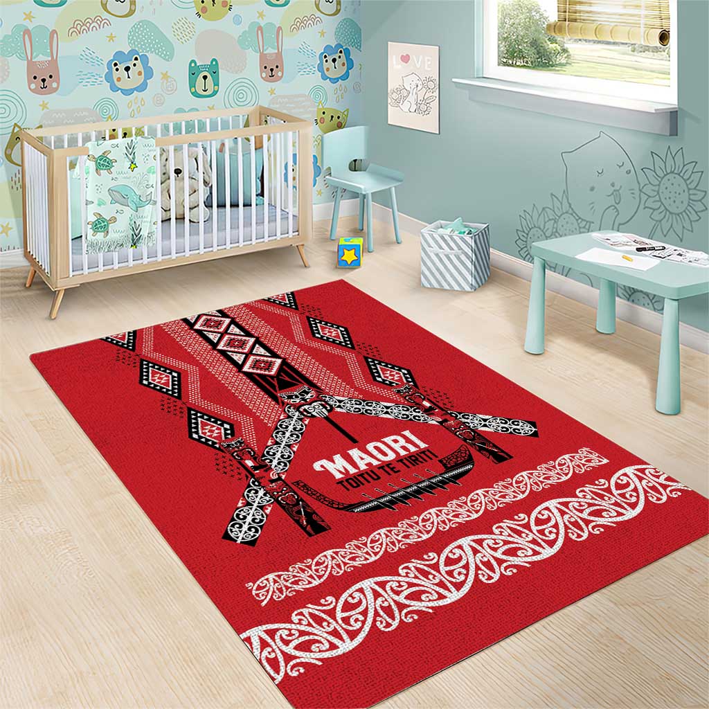 Toitu Te Tiriti Waitangi Area Rug Red Wharenui House - Polynesian Pride