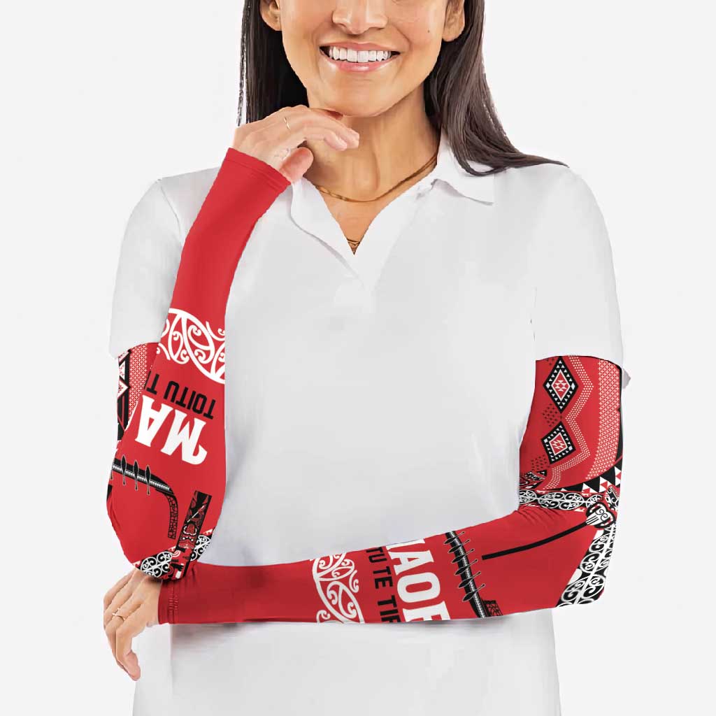 Toitu Te Tiriti Waitangi Arm Sleeves Red Wharenui House LT9 - Polynesian Pride