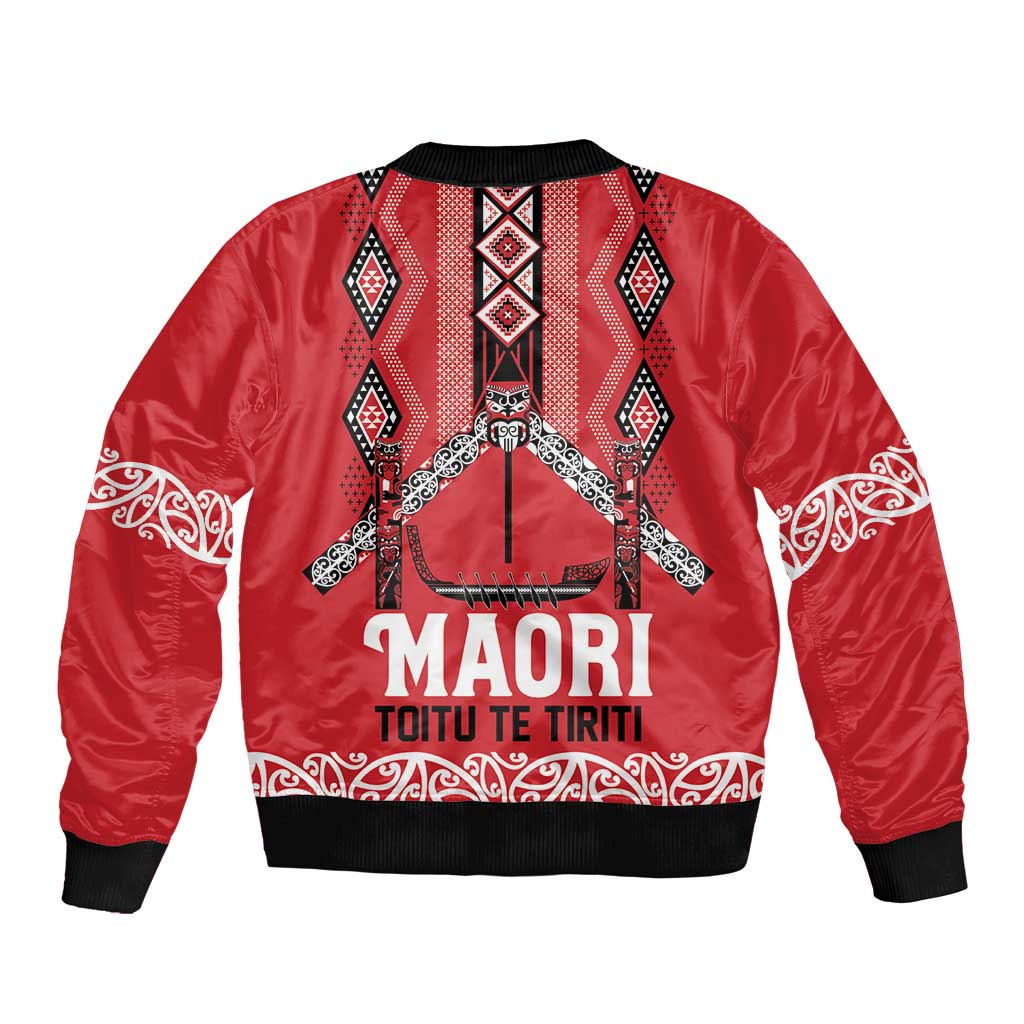 Toitu Te Tiriti Waitangi Bomber Jacket Red Wharenui House - Polynesian Pride