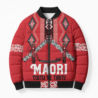 Toitu Te Tiriti Waitangi Bomber Puffer Jacket Red Wharenui House - Polynesian Pride