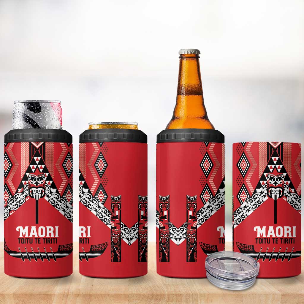 Toitu Te Tiriti Waitangi 4 in 1 Can Cooler Tumbler Red Wharenui House LT9 - Polynesian Pride