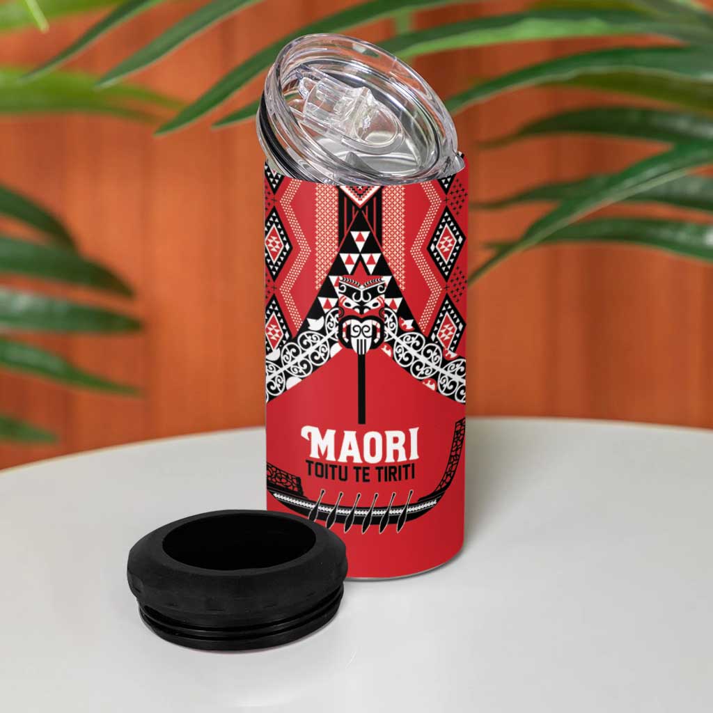 Toitu Te Tiriti Waitangi 4 in 1 Can Cooler Tumbler Red Wharenui House LT9 - Polynesian Pride
