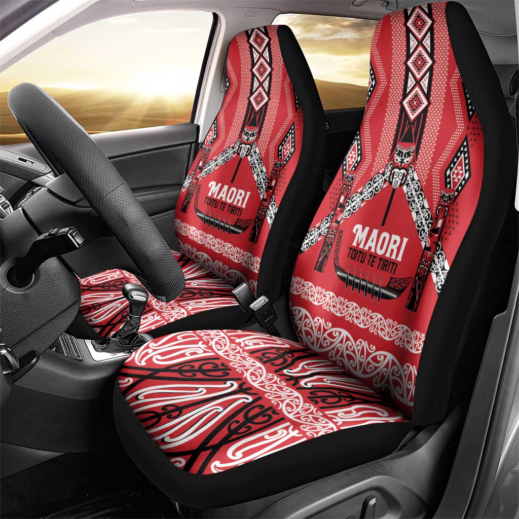 Toitu Te Tiriti Waitangi Car Seat Cover Red Wharenui House - Polynesian Pride