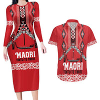 Toitu Te Tiriti Waitangi Couples Matching Long Sleeve Bodycon Dress and Hawaiian Shirt Red Wharenui House LT9 Red - Polynesian Pride