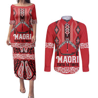 Toitu Te Tiriti Waitangi Couples Matching Puletasi and Long Sleeve Button Shirt Red Wharenui House LT9 Red - Polynesian Pride
