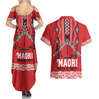 Toitu Te Tiriti Waitangi Couples Matching Summer Maxi Dress and Hawaiian Shirt Red Wharenui House LT9 - Polynesian Pride