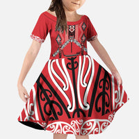 Toitu Te Tiriti Waitangi Family Matching Mermaid Dress and Hawaiian Shirt Red Wharenui House LT9 Daughter's Dress Red - Polynesian Pride