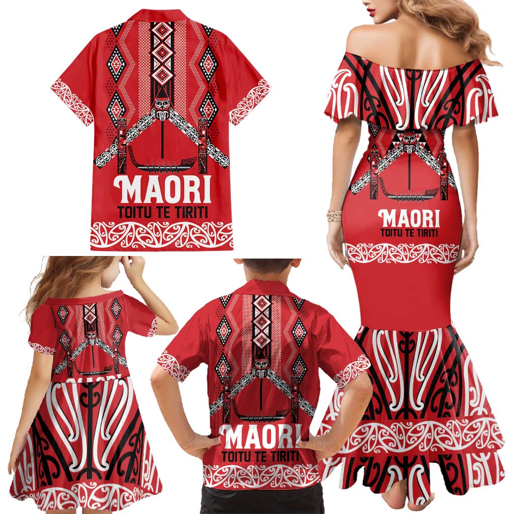 Toitu Te Tiriti Waitangi Family Matching Mermaid Dress and Hawaiian Shirt Red Wharenui House LT9 - Polynesian Pride