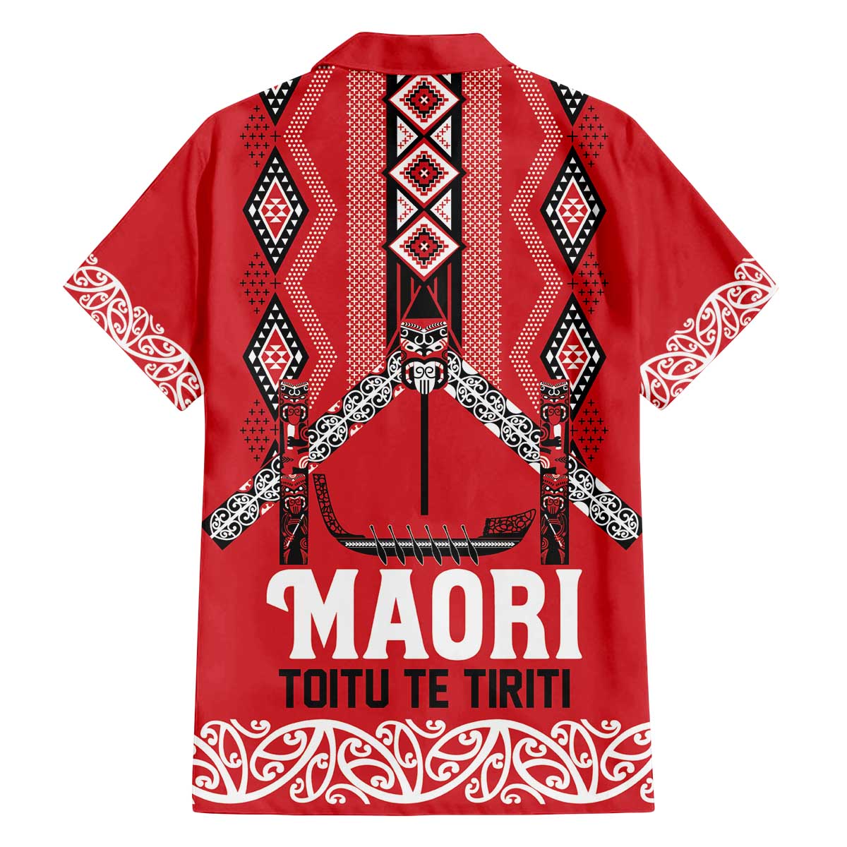 Toitu Te Tiriti Waitangi Family Matching Off The Shoulder Long Sleeve Dress and Hawaiian Shirt Red Wharenui House LT9 - Polynesian Pride