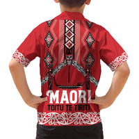 Toitu Te Tiriti Waitangi Family Matching Off Shoulder Maxi Dress and Hawaiian Shirt Red Wharenui House LT9 - Polynesian Pride
