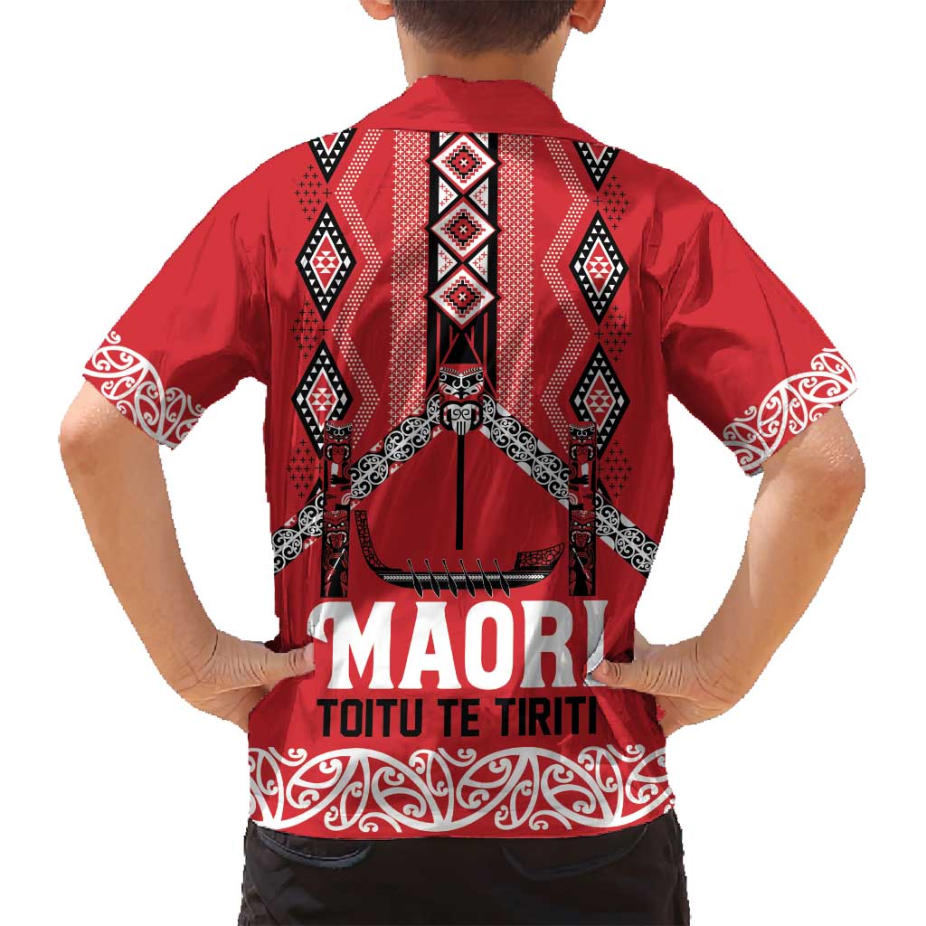 Toitu Te Tiriti Waitangi Family Matching Off Shoulder Short Dress and Hawaiian Shirt Red Wharenui House LT9 - Polynesian Pride