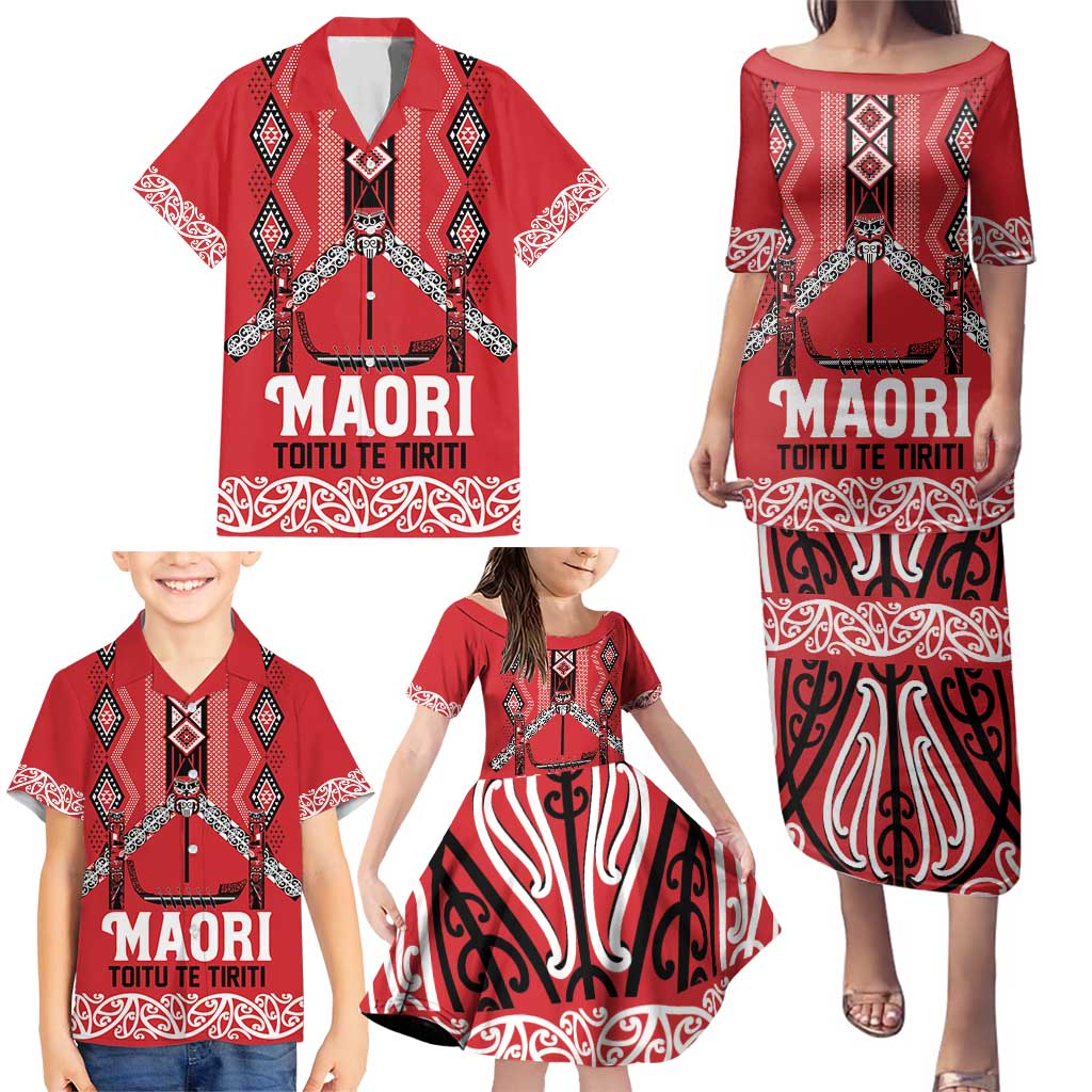 Toitu Te Tiriti Waitangi Family Matching Puletasi and Hawaiian Shirt Red Wharenui House LT9 - Polynesian Pride