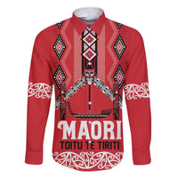 Toitu Te Tiriti Waitangi Family Matching Tank Maxi Dress and Hawaiian Shirt Red Wharenui House LT9 Dad's Shirt - Long Sleeve Red - Polynesian Pride