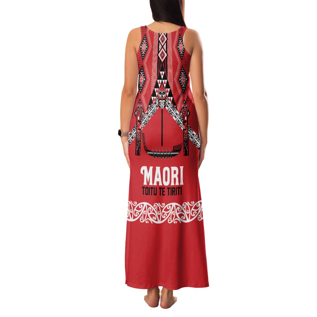 Toitu Te Tiriti Waitangi Family Matching Tank Maxi Dress and Hawaiian Shirt Red Wharenui House LT9 - Polynesian Pride