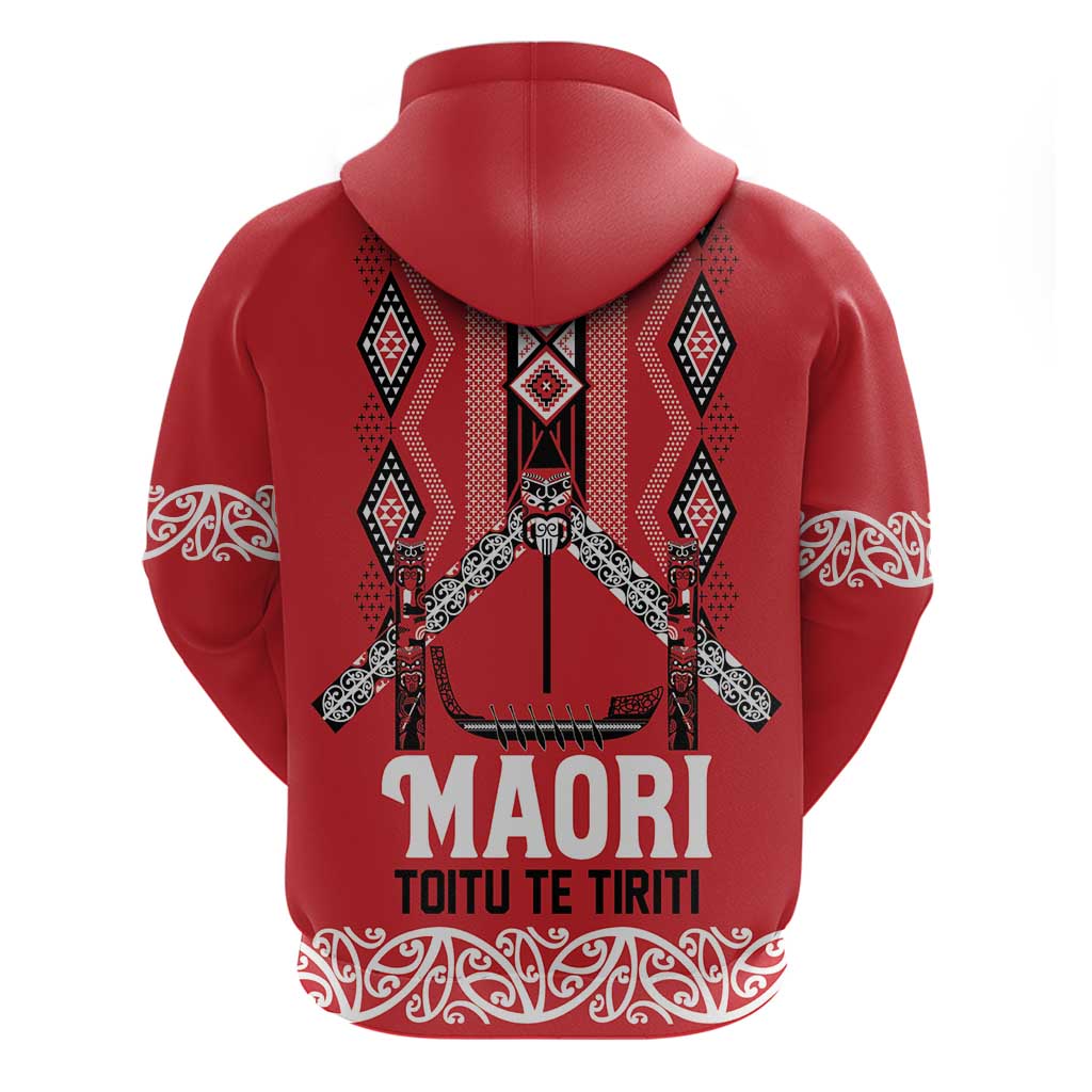 Toitu Te Tiriti Waitangi Hoodie Red Wharenui House LT9 - Polynesian Pride