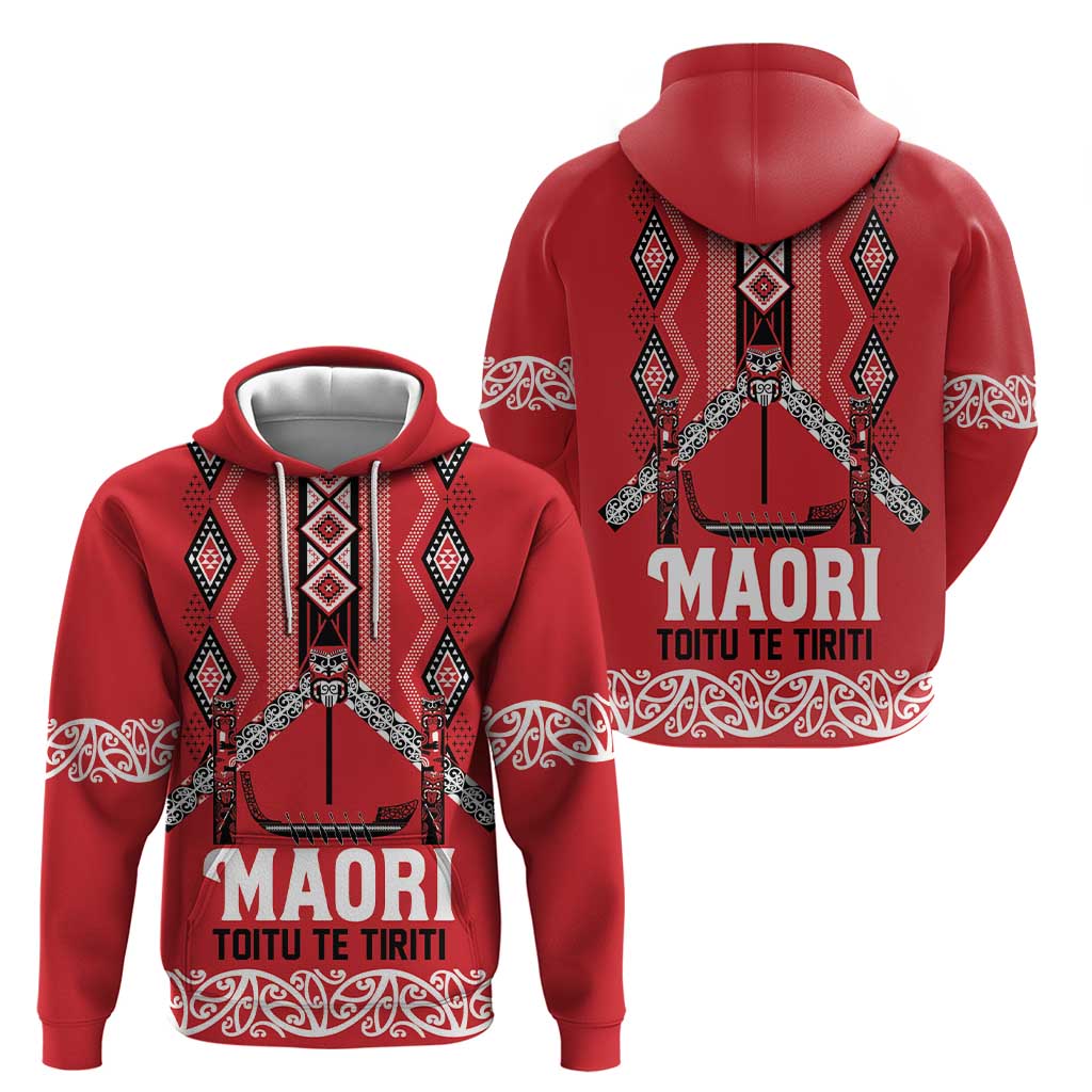 Toitu Te Tiriti Waitangi Hoodie Red Wharenui House LT9 - Polynesian Pride