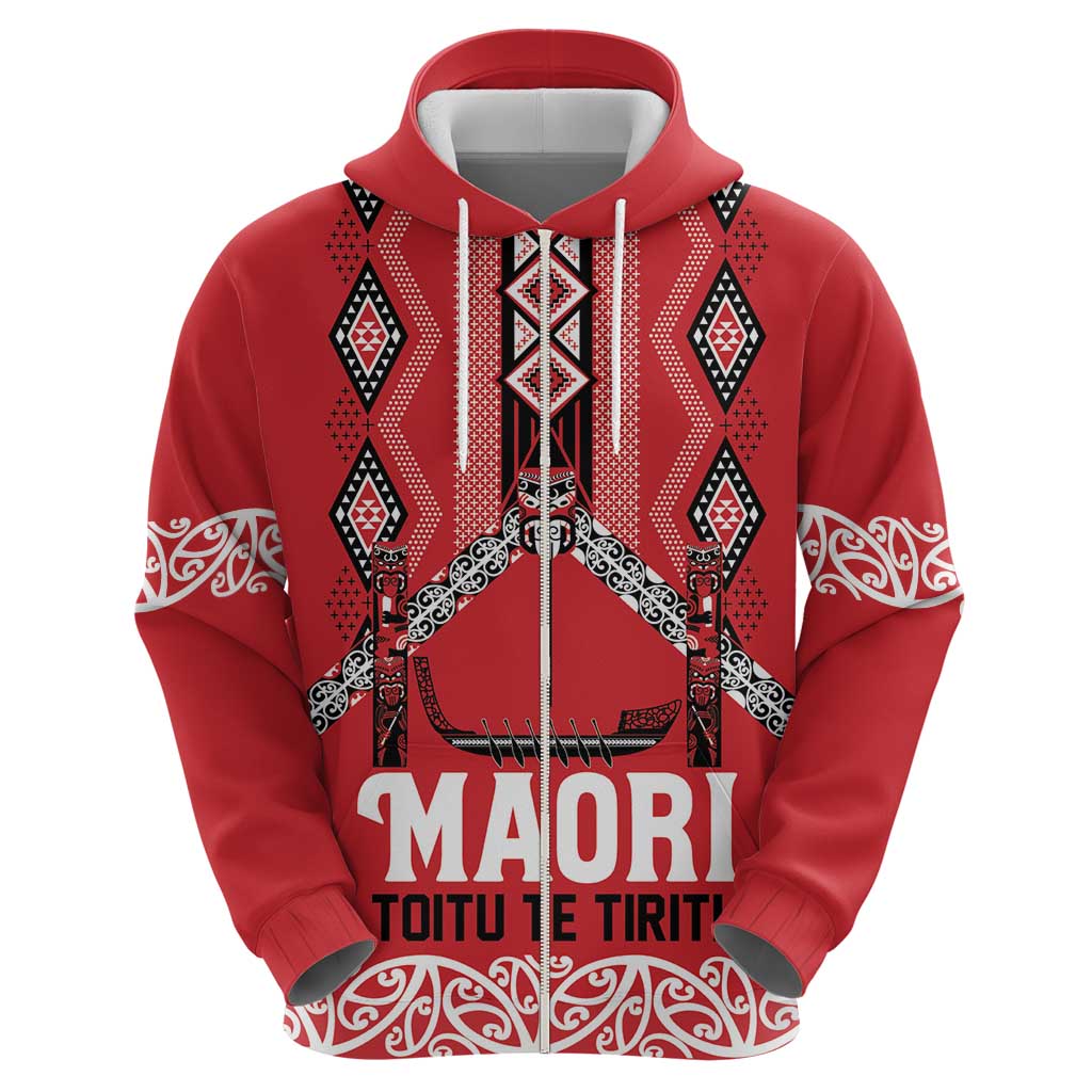 Toitu Te Tiriti Waitangi Hoodie Red Wharenui House LT9 - Polynesian Pride