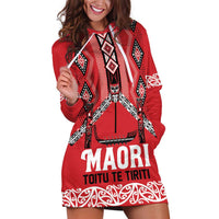 Toitu Te Tiriti Waitangi Hoodie Dress Red Wharenui House LT9 Red - Polynesian Pride