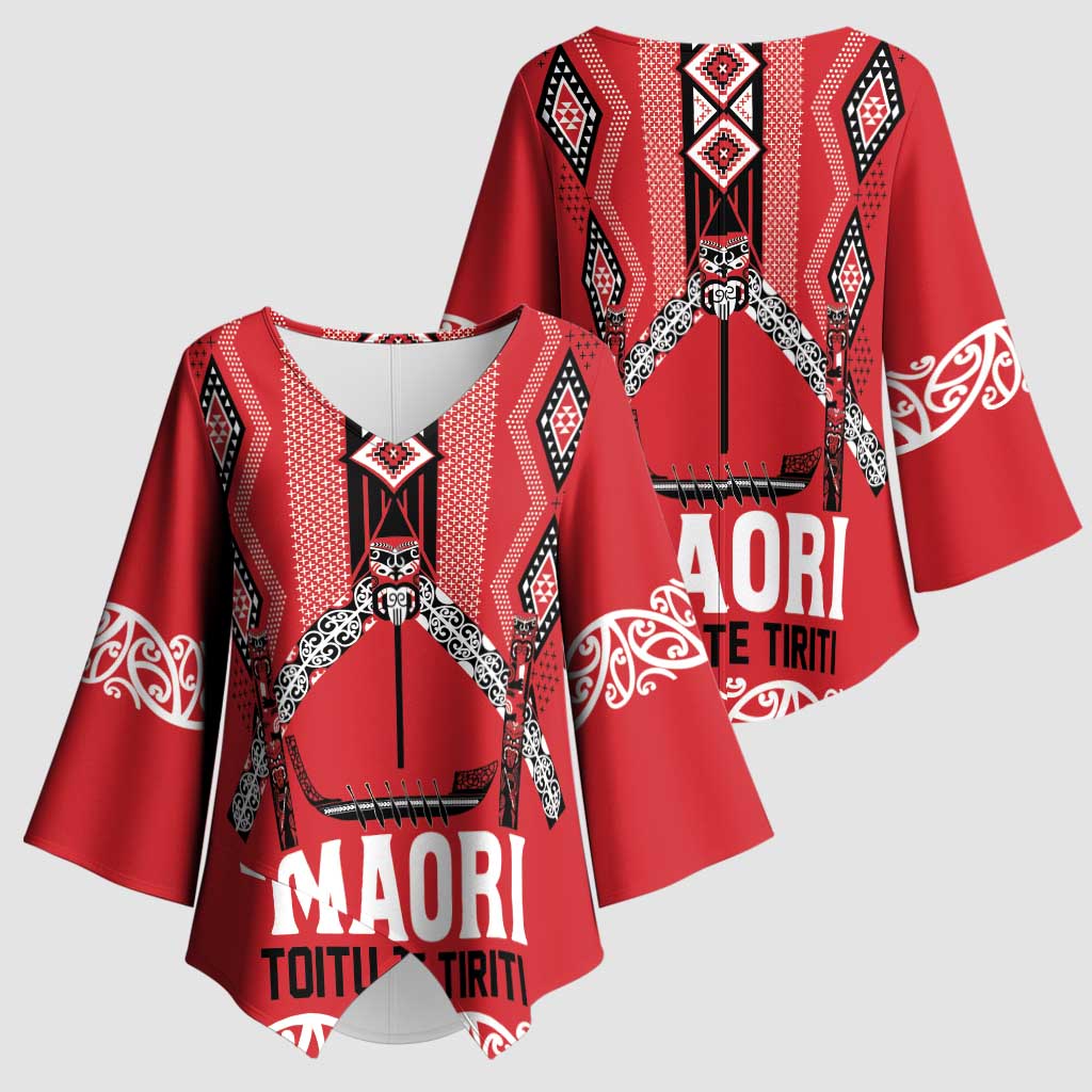 Toitu Te Tiriti Waitangi Kimono Sleeve Blouse Red Wharenui House - Polynesian Pride