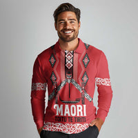 Toitu Te Tiriti Waitangi Long Sleeve Polo Shirt Red Wharenui House - Polynesian Pride