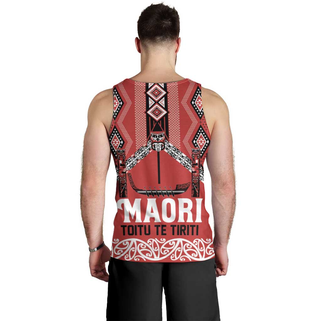 Toitu Te Tiriti Waitangi Men Tank Top Red Wharenui House - Polynesian Pride