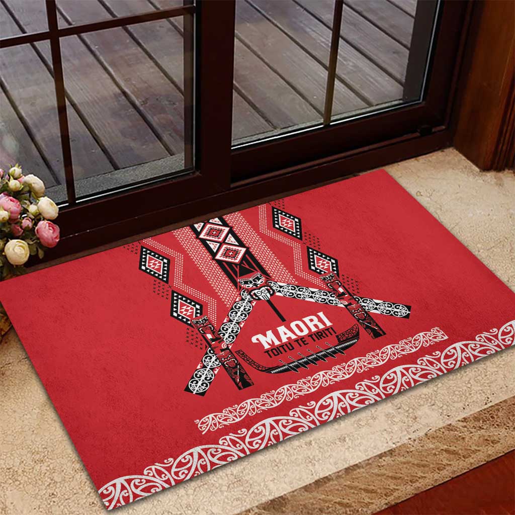 Toitu Te Tiriti Waitangi Rubber Doormat Red Wharenui House - Polynesian Pride
