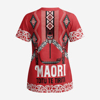 Toitu Te Tiriti Waitangi Scrub Top Red Wharenui House - Polynesian Pride