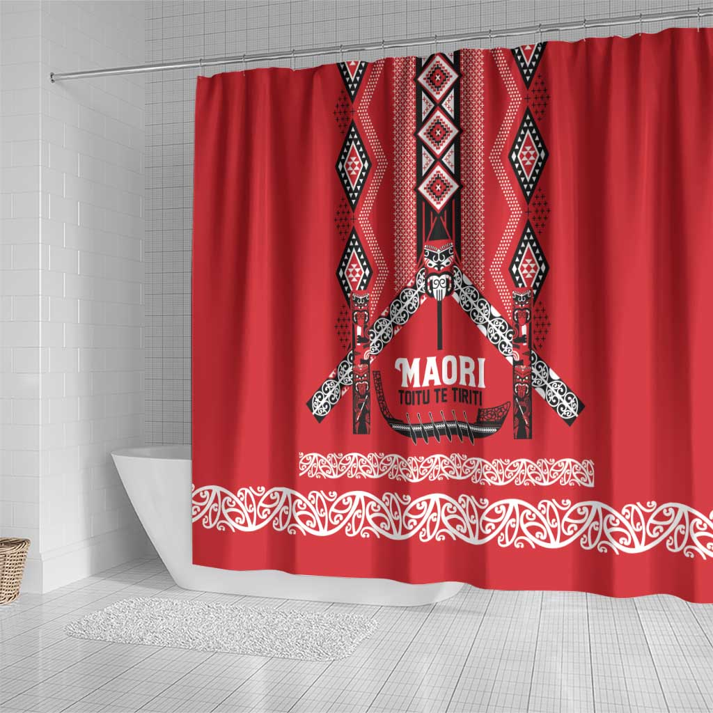 Toitu Te Tiriti Waitangi Shower Curtain Red Wharenui House - Polynesian Pride