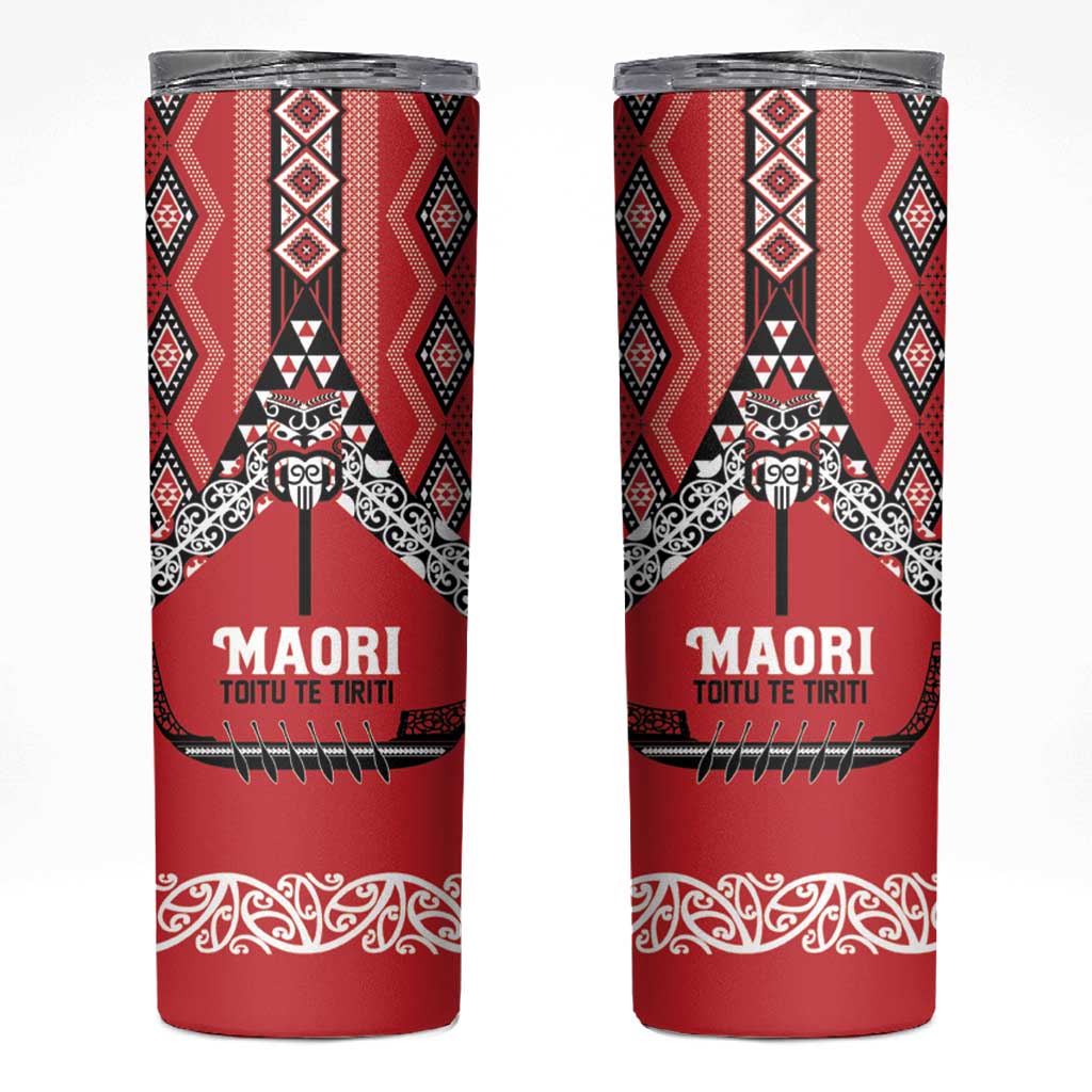 Toitu Te Tiriti Waitangi Skinny Tumbler Red Wharenui House LT9 Red - Polynesian Pride