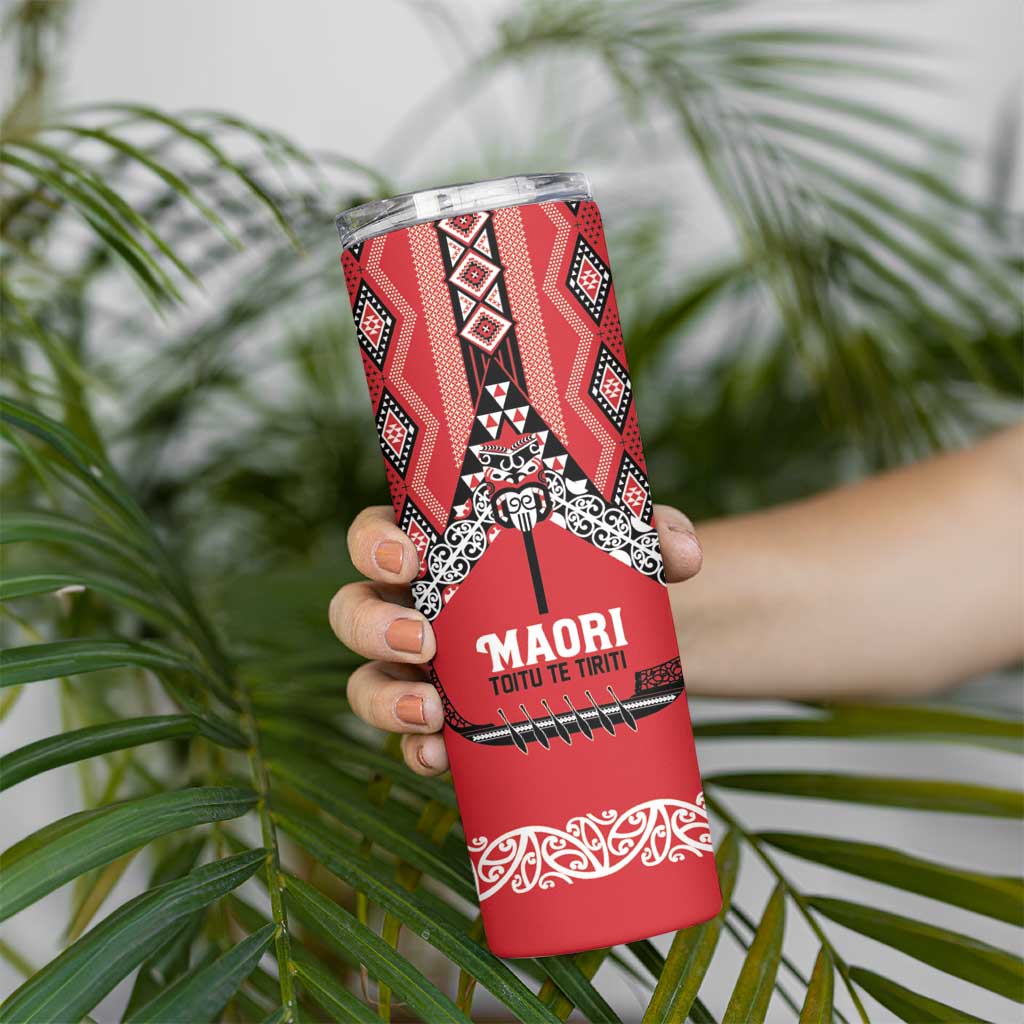 Toitu Te Tiriti Waitangi Skinny Tumbler Red Wharenui House LT9 - Polynesian Pride