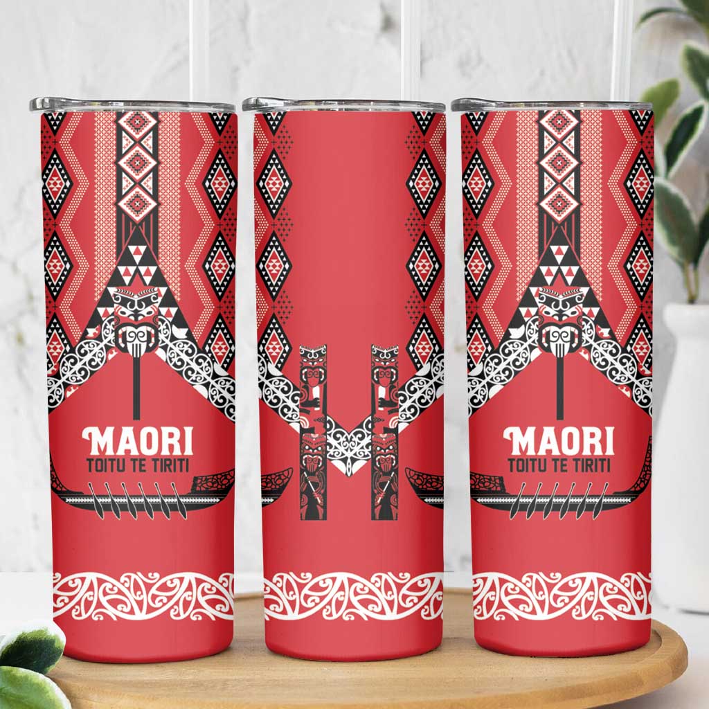 Toitu Te Tiriti Waitangi Skinny Tumbler Red Wharenui House LT9 - Polynesian Pride