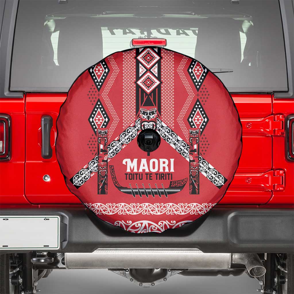 Toitu Te Tiriti Waitangi Spare Tire Cover Red Wharenui House - Polynesian Pride