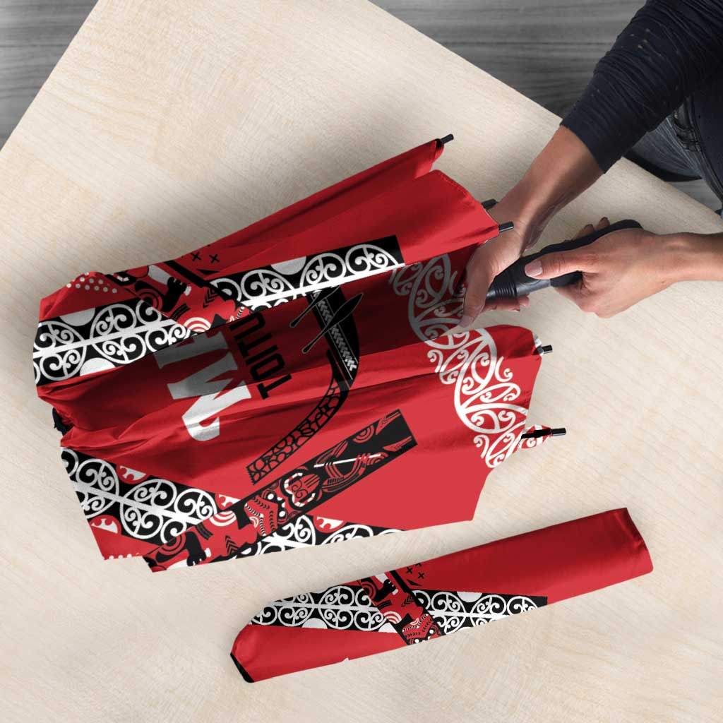 Toitu Te Tiriti Waitangi Umbrella Red Wharenui House - Polynesian Pride