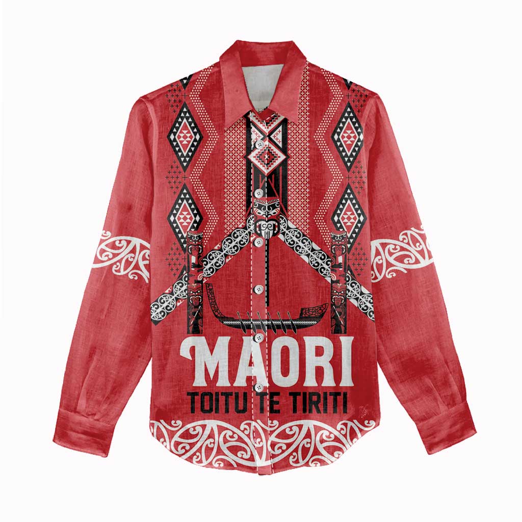 Toitu Te Tiriti Waitangi Women Casual Shirt Red Wharenui House LT9 - Polynesian Pride
