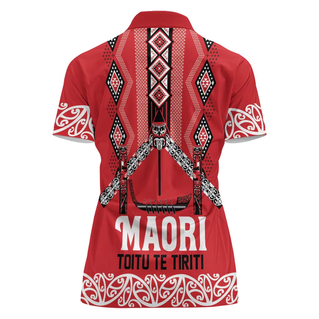 Toitu Te Tiriti Waitangi Women Polo Shirt Red Wharenui House LT9 - Polynesian Pride