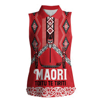 Toitu Te Tiriti Waitangi Women Sleeveless Polo Shirt Red Wharenui House LT9 Female Red - Polynesian Pride