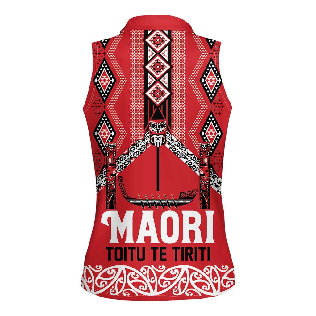 Toitu Te Tiriti Waitangi Women Sleeveless Polo Shirt Red Wharenui House LT9 - Polynesian Pride